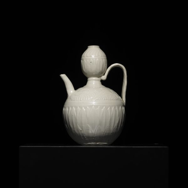 A White-glazed DING Gourd-shaped Ewer with Bas-relief of Lotus Petals and Hollyhocks