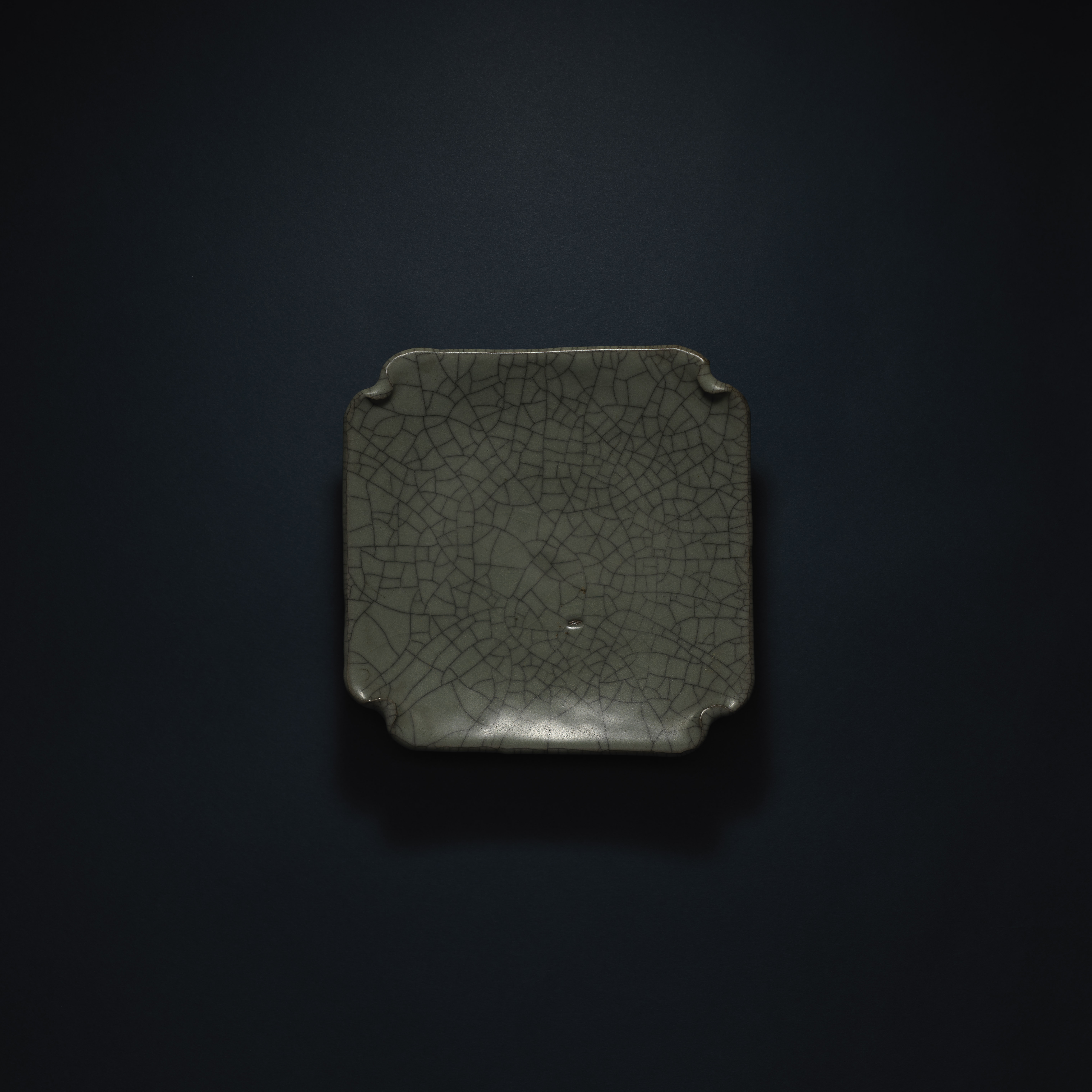 A Celadon-glazed GE Square Dish with Cusped Corners
