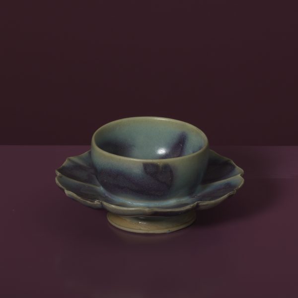 A Sky Blue-glazed JUN Purple-splashed Foliate Cup Stand