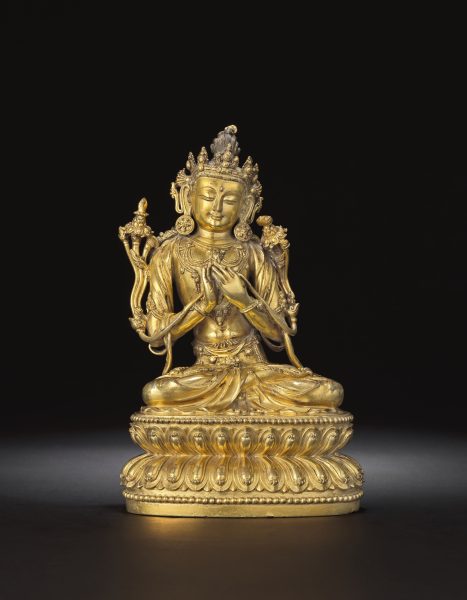 Gilt-Bronze Bodhisattva Manjushri (Wenshu)
