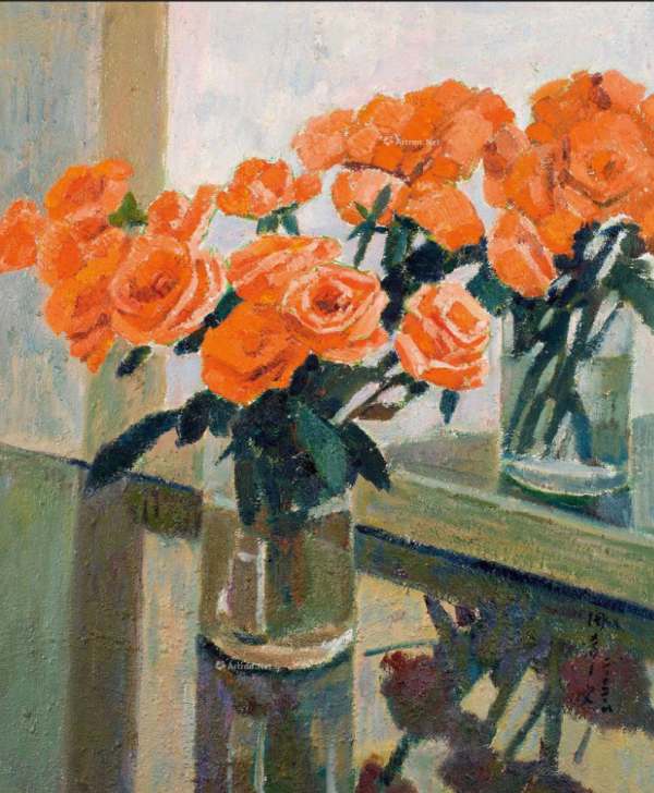 Orange Roses in Vase