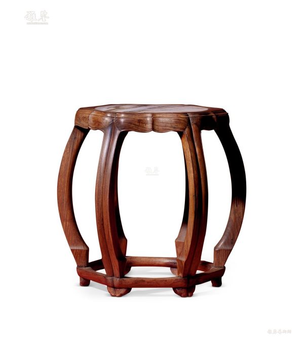 Huanghuali Wood Round Stool with Marble Inlay
